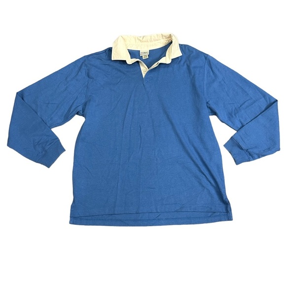 Men's L.L. Bean Large 42 - 44 Woven Henley Polo Shirt Blue Long Sleeve Pullover - Picture 3 of 9